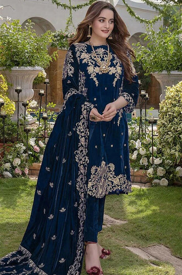 zab955 Embroidered Velvet Three piece With Velvet Shawl Winter Collection